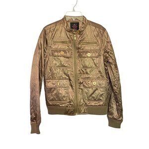 Isaac Mizrahi Gold Quilted Bomber Jacket With Zipper & Button Closure Womens XXS